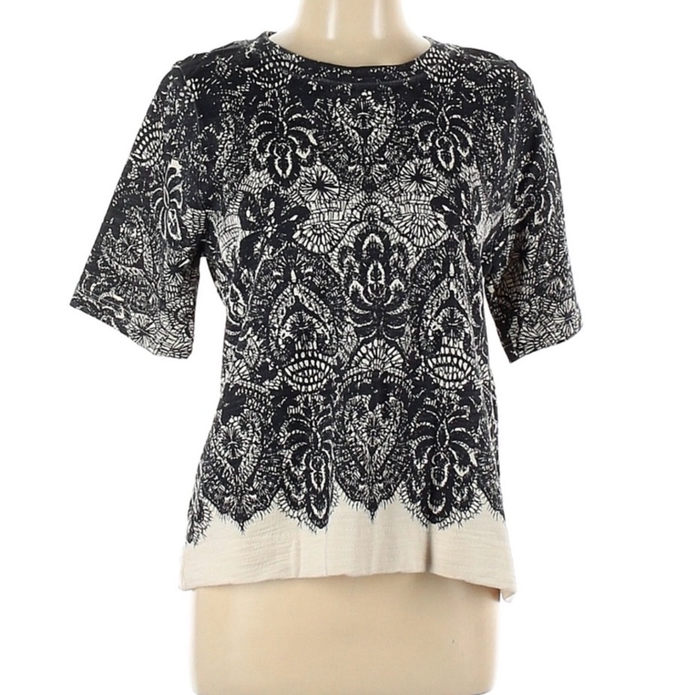 J. Crew Elegant Black Cream Lace Look Crew Lg